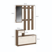 Mobile da ingresso Dazio, Entratina moderna con specchio, Mobile con scarpiera, Armadietto multifunzione, 100x25h180 cm, Bianco e Quercia