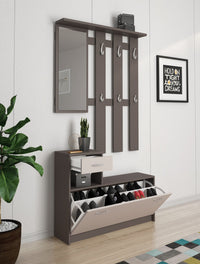 Mobile da ingresso Dazio, Entratina moderna con specchio, Mobile con scarpiera, Armadietto multifunzione, 100x25h180 cm, Bianco e Antracite