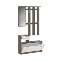 Mobile da ingresso Dazio, Entratina moderna con specchio, Mobile con scarpiera, Armadietto multifunzione, 100x25h180 cm, Bianco e Antracite