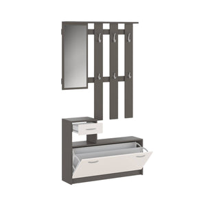 Mobile da ingresso Dazio, Entratina moderna con specchio, Mobile con scarpiera, Armadietto multifunzione, 100x25h180 cm, Bianco e Antracite