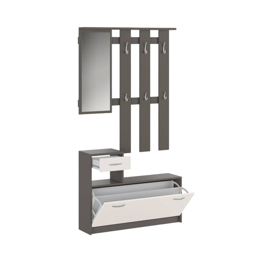 Mobile da ingresso Dazio, Entratina moderna con specchio, Mobile con scarpiera, Armadietto multifunzione, 100x25h180 cm, Bianco e Antracite