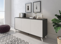 Credenza Annina, Buffet da soggiorno, Madia da salotto, Dispensa da cucina, 154x40h72 cm, Antracite e Bianco