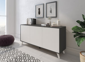Credenza Annina, Buffet da soggiorno, Madia da salotto, Dispensa da cucina, 154x40h72 cm, Antracite e Bianco