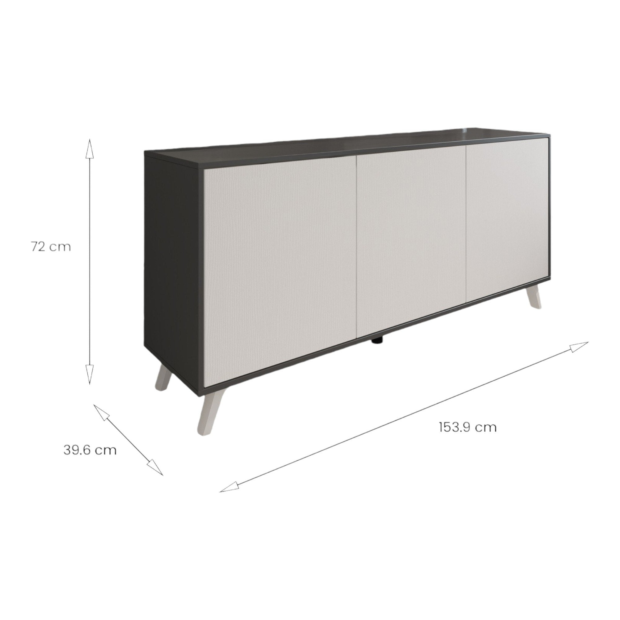 Credenza Annina, Buffet da soggiorno, Madia da salotto, Dispensa da cucina, 154x40h72 cm, Antracite e Bianco
