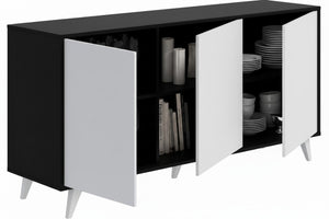 Credenza Annina, Buffet da soggiorno, Madia da salotto, Dispensa da cucina, 154x40h72 cm, Antracite e Bianco