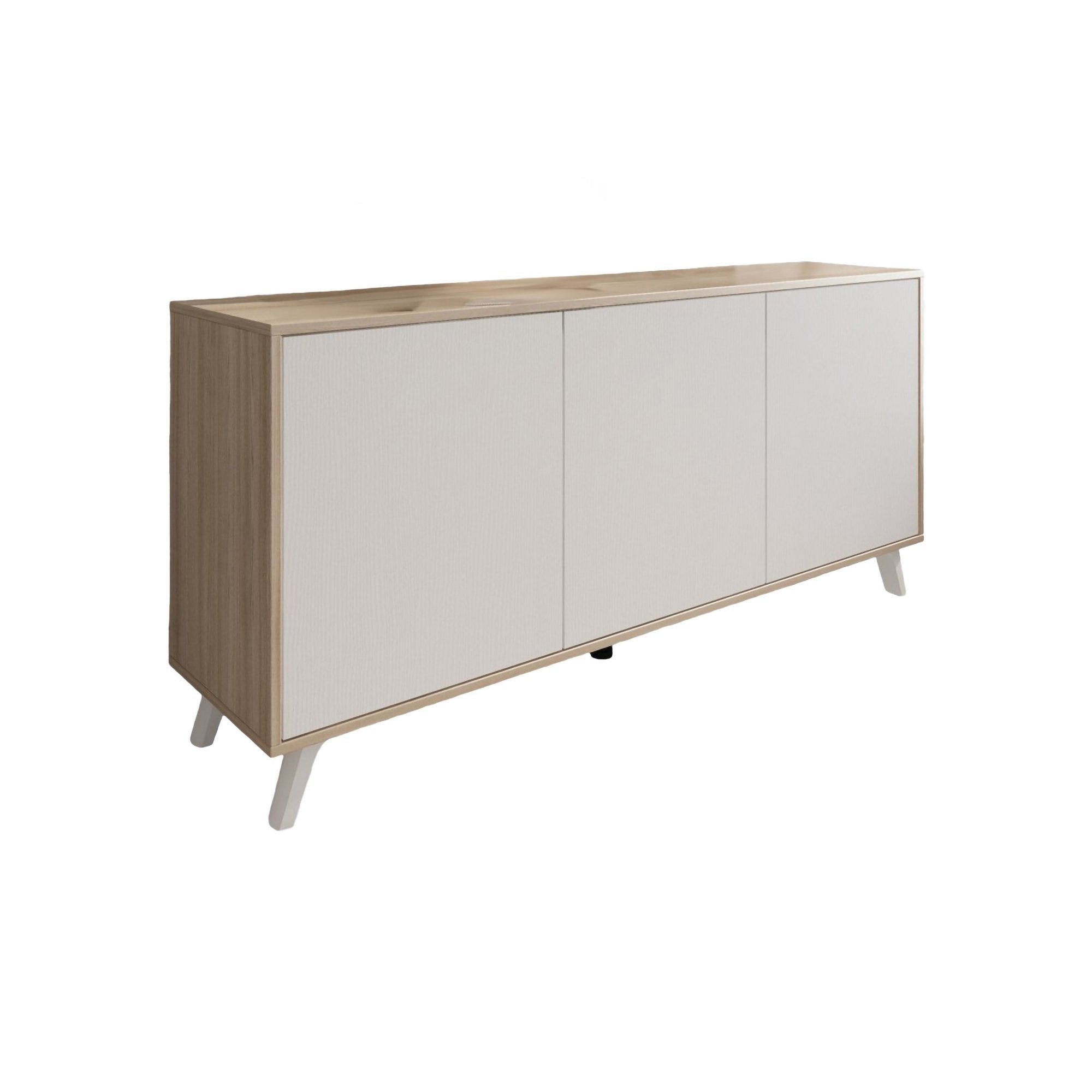 Credenza Annina, Buffet da soggiorno, Madia da salotto, Dispensa da cucina, 154x40h72 cm, Rovere e Bianco