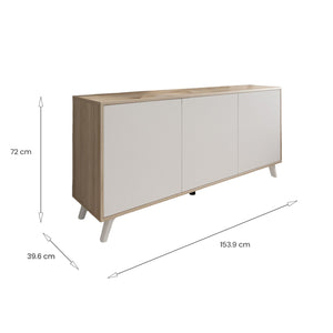 Credenza Annina, Buffet da soggiorno, Madia da salotto, Dispensa da cucina, 154x40h72 cm, Rovere e Bianco