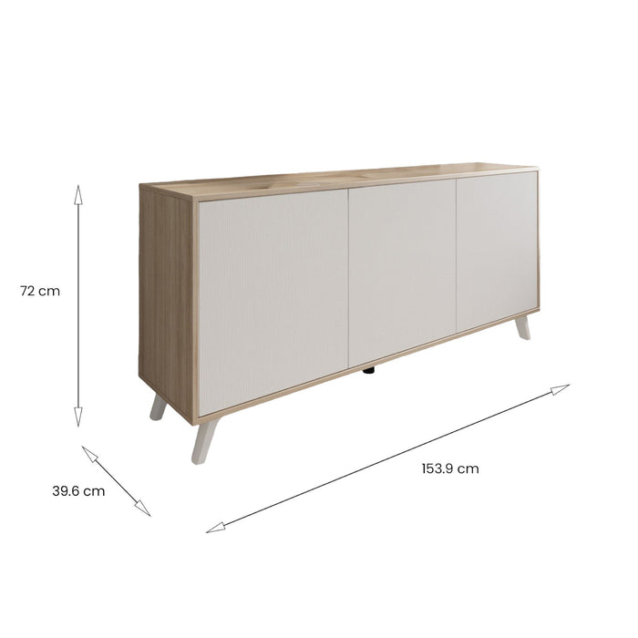 Credenza Annina, Buffet da soggiorno, Madia da salotto, Dispensa da cucina, 154x40h72 cm, Rovere e Bianco