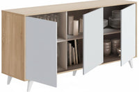 Credenza Annina, Buffet da soggiorno, Madia da salotto, Dispensa da cucina, 154x40h72 cm, Rovere e Bianco