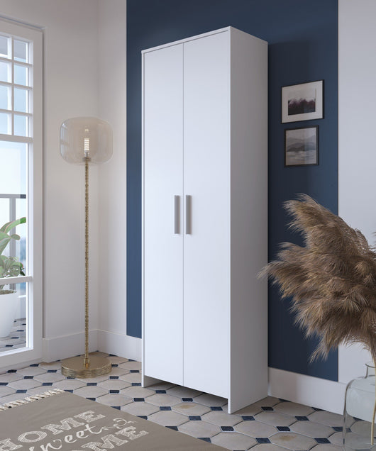 Guardaroba 2 ante Vinadio, Mobile camera da letto, Cabina armadio portabiti, Armadio appendiabiti, 65x38h197 cm, Bianco