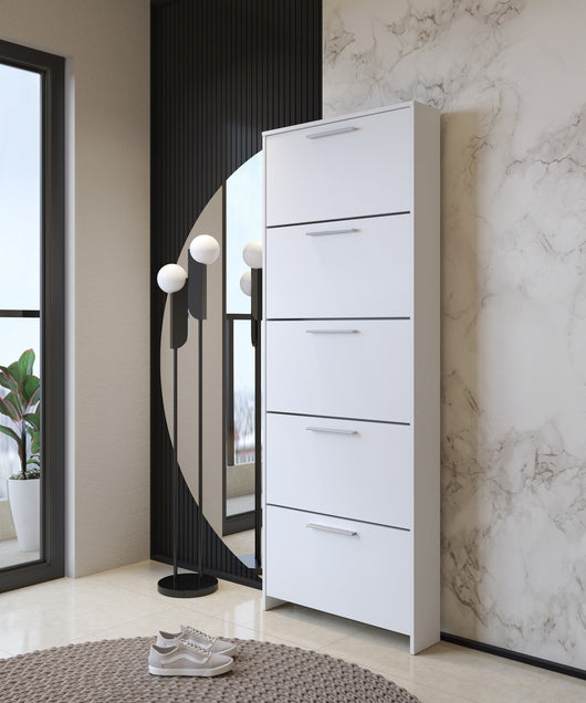 Scarpiera Campania, Mobile portascarpe, Armadio da ingresso multiuso, Mobiletto per calzature, 69x17h187 cm, Bianco