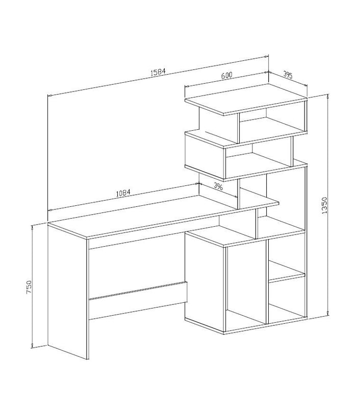 Scrivania Dpasqui, Scrittoio moderno con libreria con vani a giorno, Tavolo da studio o ufficio porta PC portalibri, Cm 160x40h135, Bianco