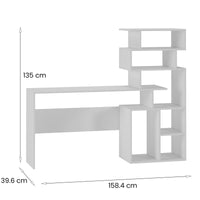 Scrivania Dpasqui, Scrittoio moderno con libreria con vani a giorno, Tavolo da studio o ufficio porta PC portalibri, Cm 160x40h135, Bianco