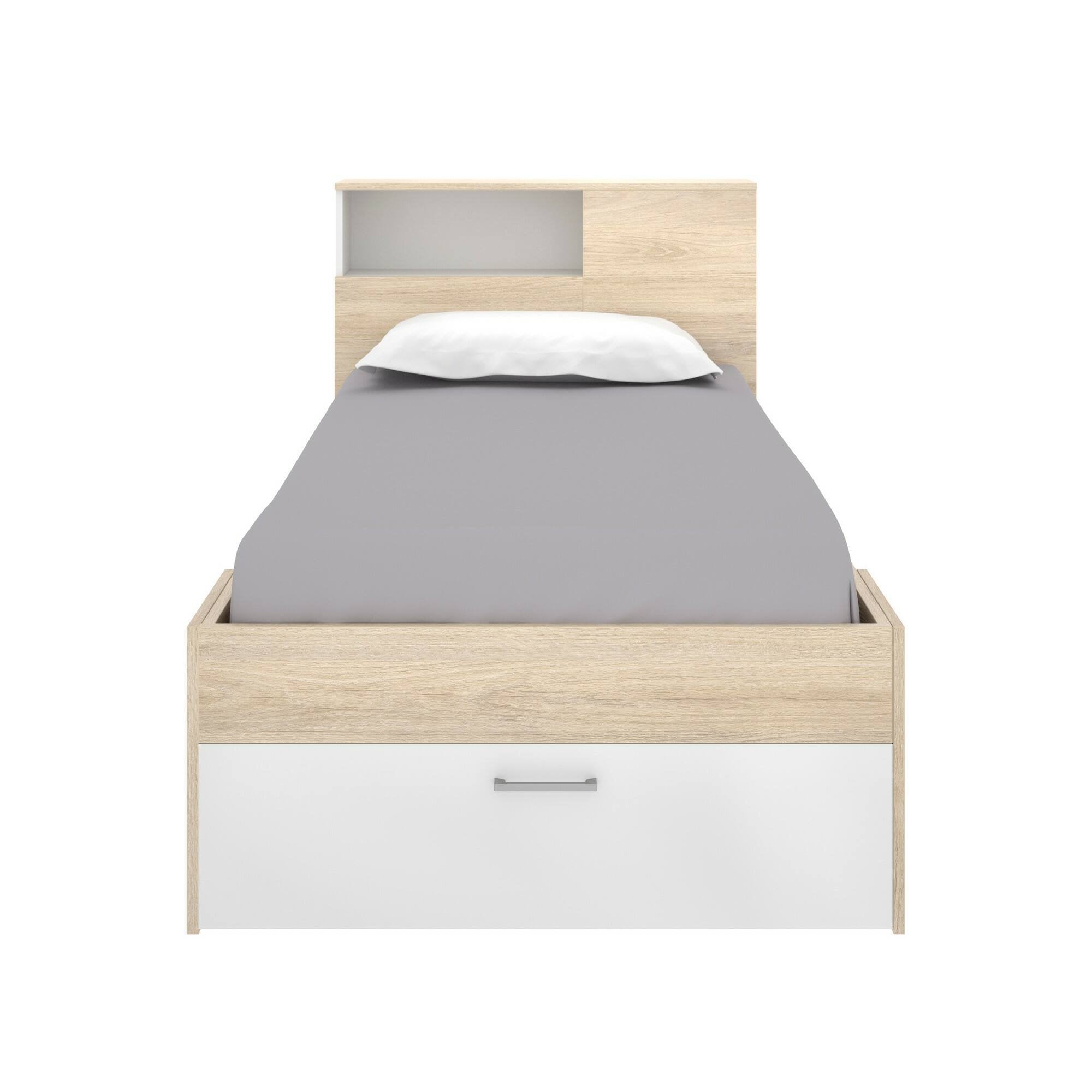 Letto singolo Adrielle, Sommier per camera da letto, Giroletto per stanza, Struttura porta materasso, 218x99 h96 cm, Bianco