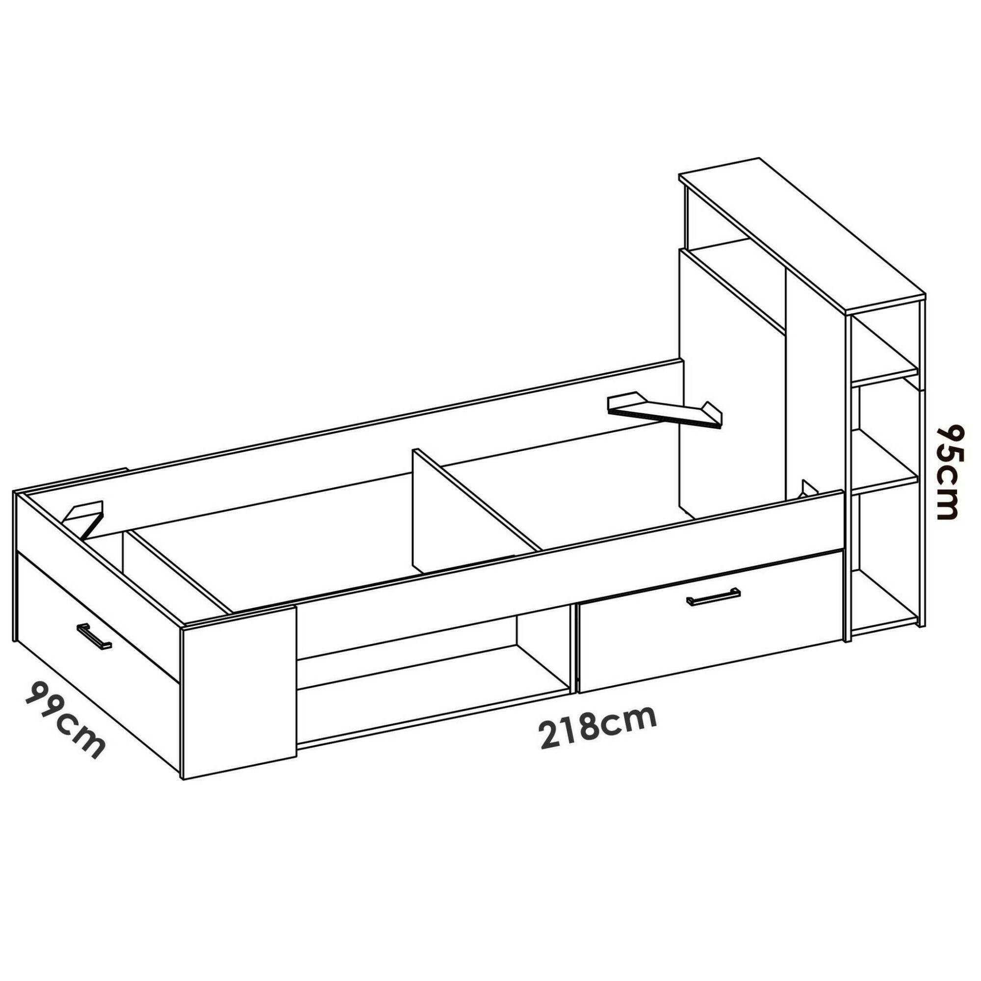 Letto singolo Adrielle, Sommier per camera da letto, Giroletto per stanza, Struttura porta materasso, 218x99 h96 cm, Bianco