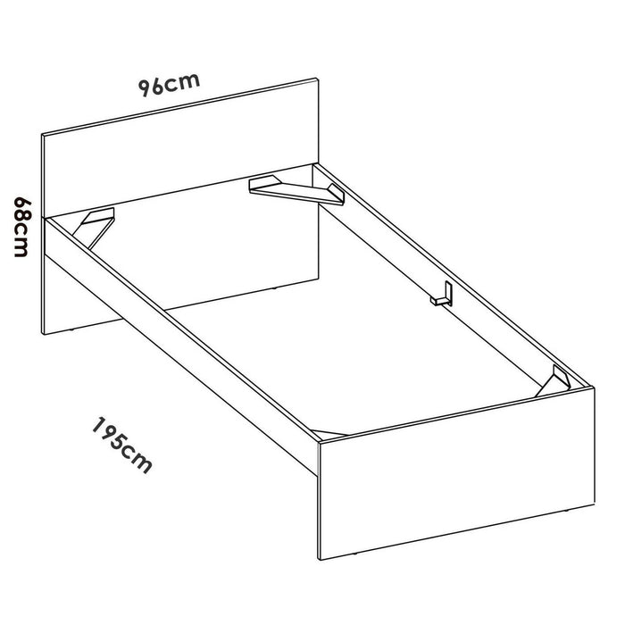 Letto singolo Haikui, Sommier per camera da letto, Giroletto per stanza, Struttura porta materasso, 96x195 h67 cm, Rovere
