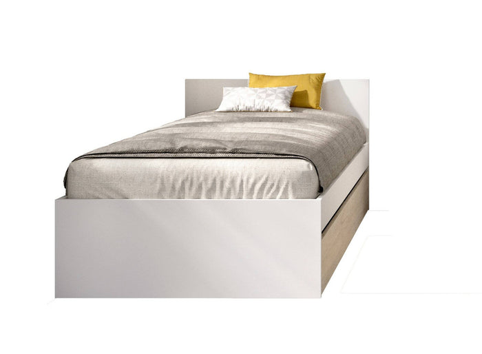 Letto singolo Pakhar, Sommier per camera da letto, Giroletto per stanza, Struttura porta materasso, 96x195 h67 cm, Bianco e Rovere