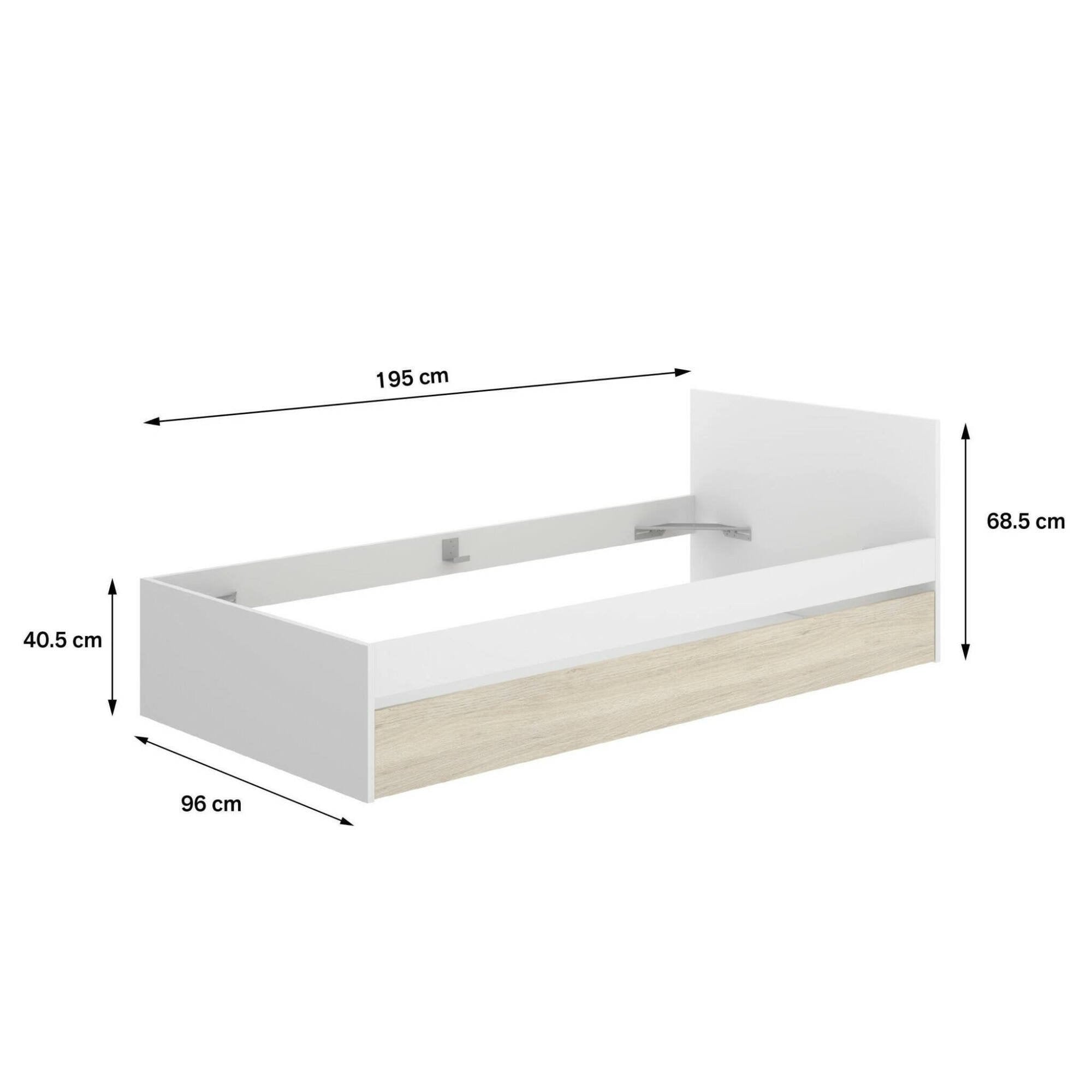 Letto singolo Pakhar, Sommier per camera da letto, Giroletto per stanza, Struttura porta materasso, 96x195 h67 cm, Bianco e Rovere