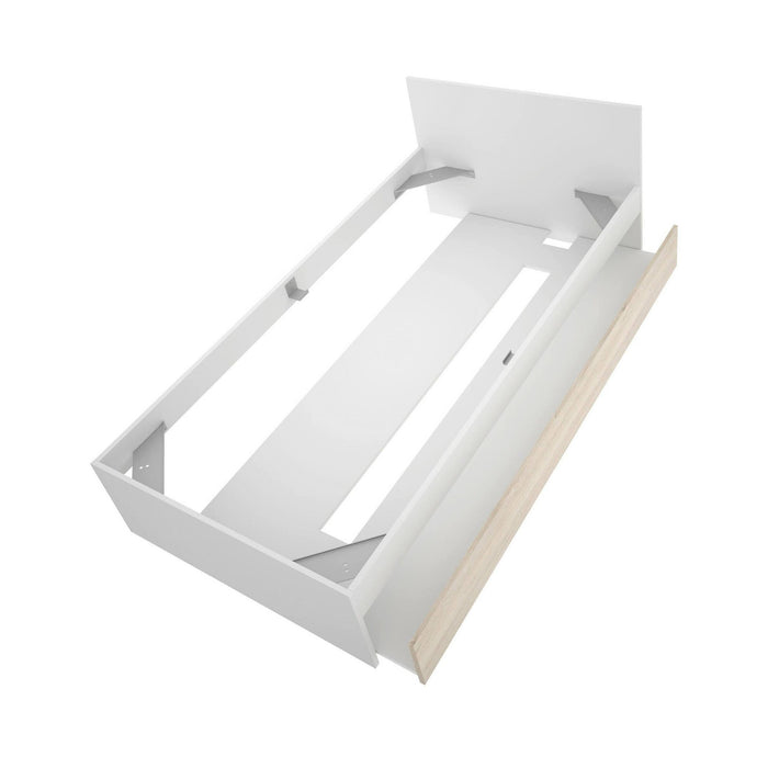 Letto singolo Pakhar, Sommier per camera da letto, Giroletto per stanza, Struttura porta materasso, 96x195 h67 cm, Bianco e Rovere