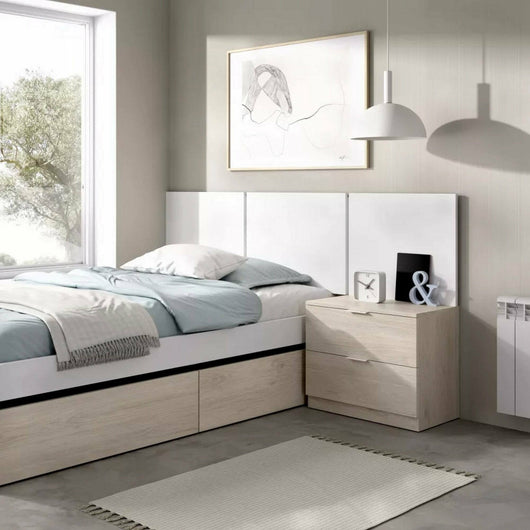 Testiera letto Chanhom, Spalliera, Testata per camera da letto, Poggiatesta, 157x34 h96 cm, Bianco e Rovere
