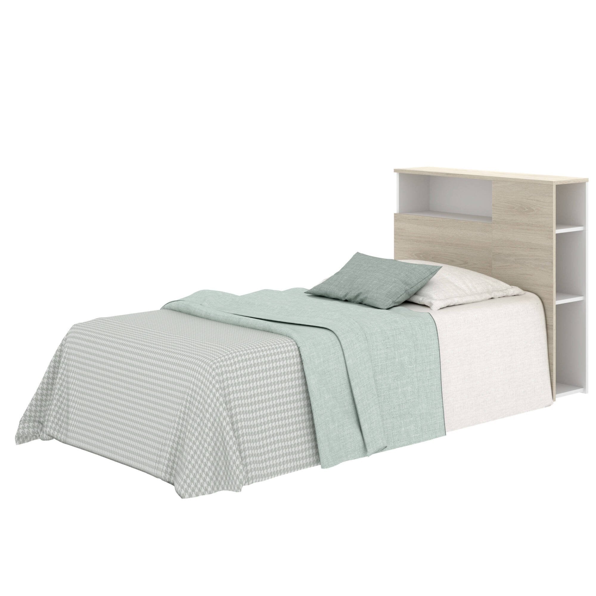 Testiera letto Haitang, Spalliera, Testata per camera da letto, Poggiatesta, 23x99 h96 cm, Bianco e Rovere