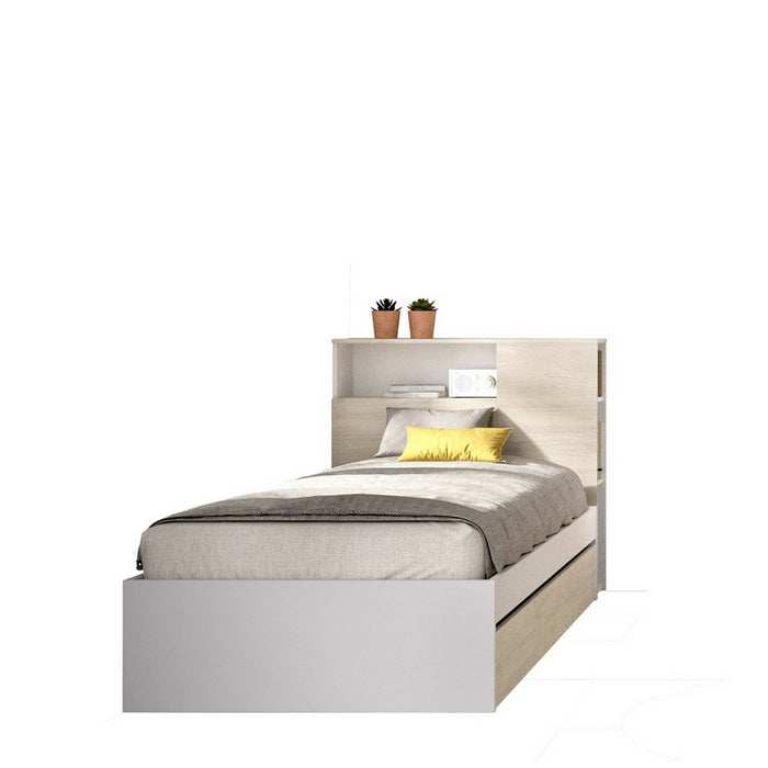 Letto singoloEvelina, Sommier per camera da letto, Giroletto per stanza, Struttura porta materasso, 99x218 h96 cm, Rovere e Bianco