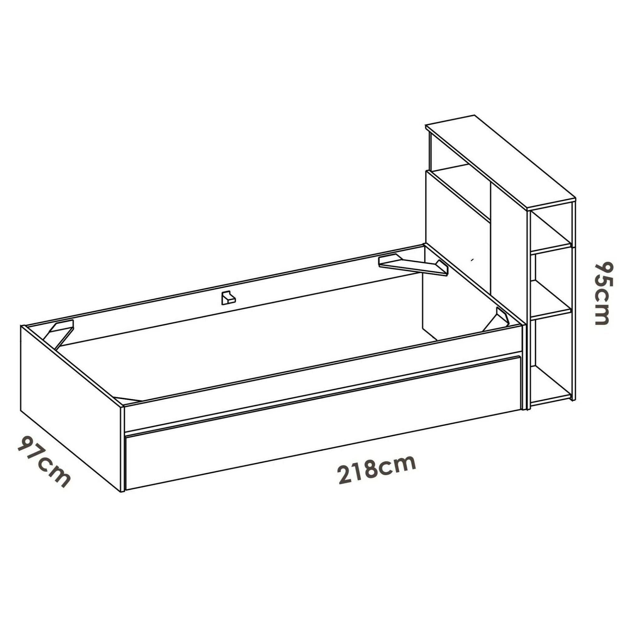 Letto singoloEvelina, Sommier per camera da letto, Giroletto per stanza, Struttura porta materasso, 99x218 h96 cm, Rovere e Bianco