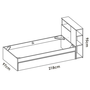 Letto singoloEvelina, Sommier per camera da letto, Giroletto per stanza, Struttura porta materasso, 99x218 h96 cm, Rovere e Bianco
