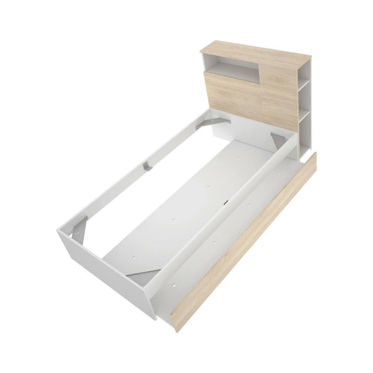 Letto singoloEvelina, Sommier per camera da letto, Giroletto per stanza, Struttura porta materasso, 99x218 h96 cm, Rovere e Bianco