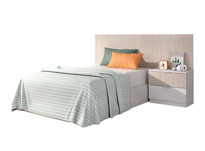 Testiera letto Omeka, Spalliera, Testata per camera da letto, Poggiatesta, 146x34 h106 cm, Bianco e Rovere