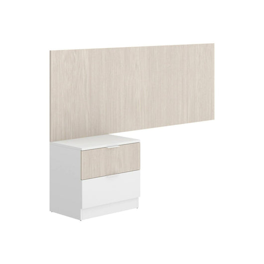 Testiera letto Omeka, Spalliera, Testata per camera da letto, Poggiatesta, 146x34 h106 cm, Bianco e Rovere