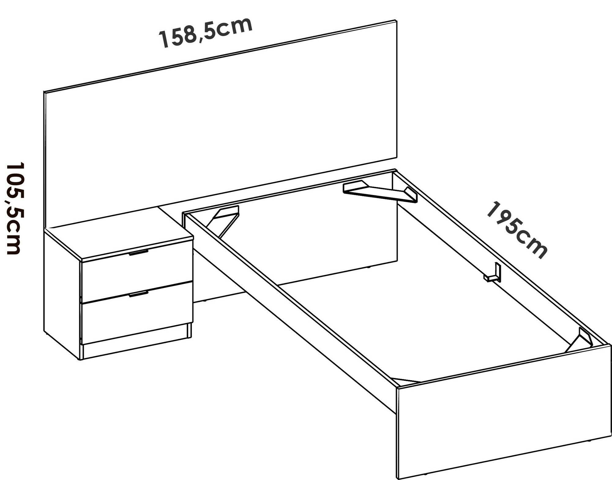 Letto singolo Guillermo, Sommier per camera da letto, Giroletto per stanza, Struttura porta materasso, 146x195 h106 cm, Bianco e Rovere