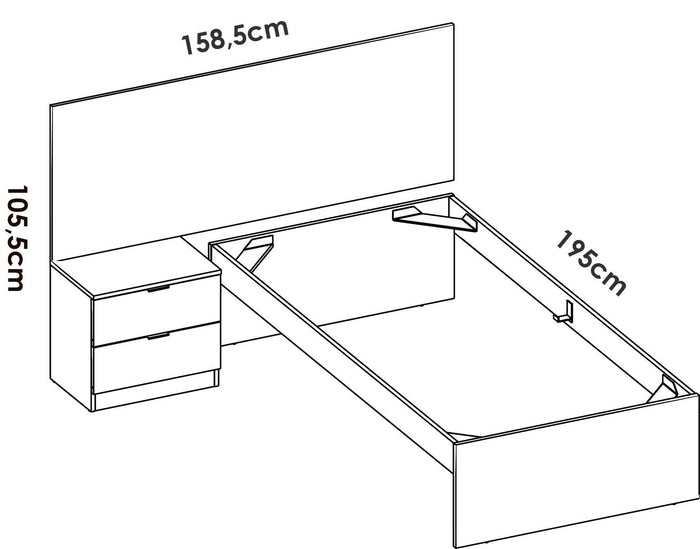 Letto singolo Guillermo, Sommier per camera da letto, Giroletto per stanza, Struttura porta materasso, 146x195 h106 cm, Bianco e Rovere