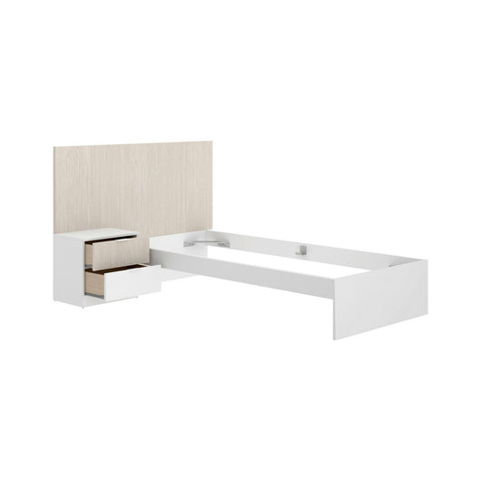 Letto singolo Guillermo, Sommier per camera da letto, Giroletto per stanza, Struttura porta materasso, 146x195 h106 cm, Bianco e Rovere