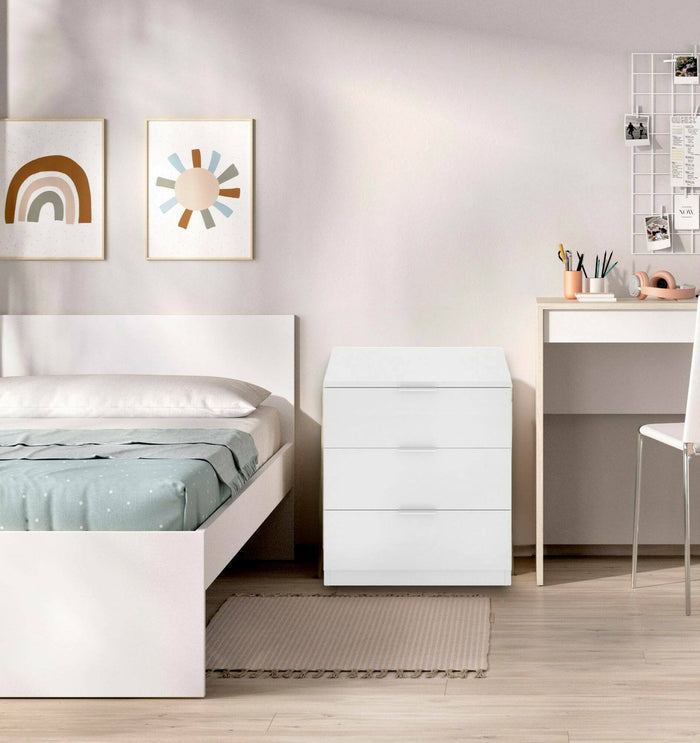 ComodinoArnad, Comò basso, Tavolino da notte, Mensola da letto, 50x34 h58 cm, Bianco