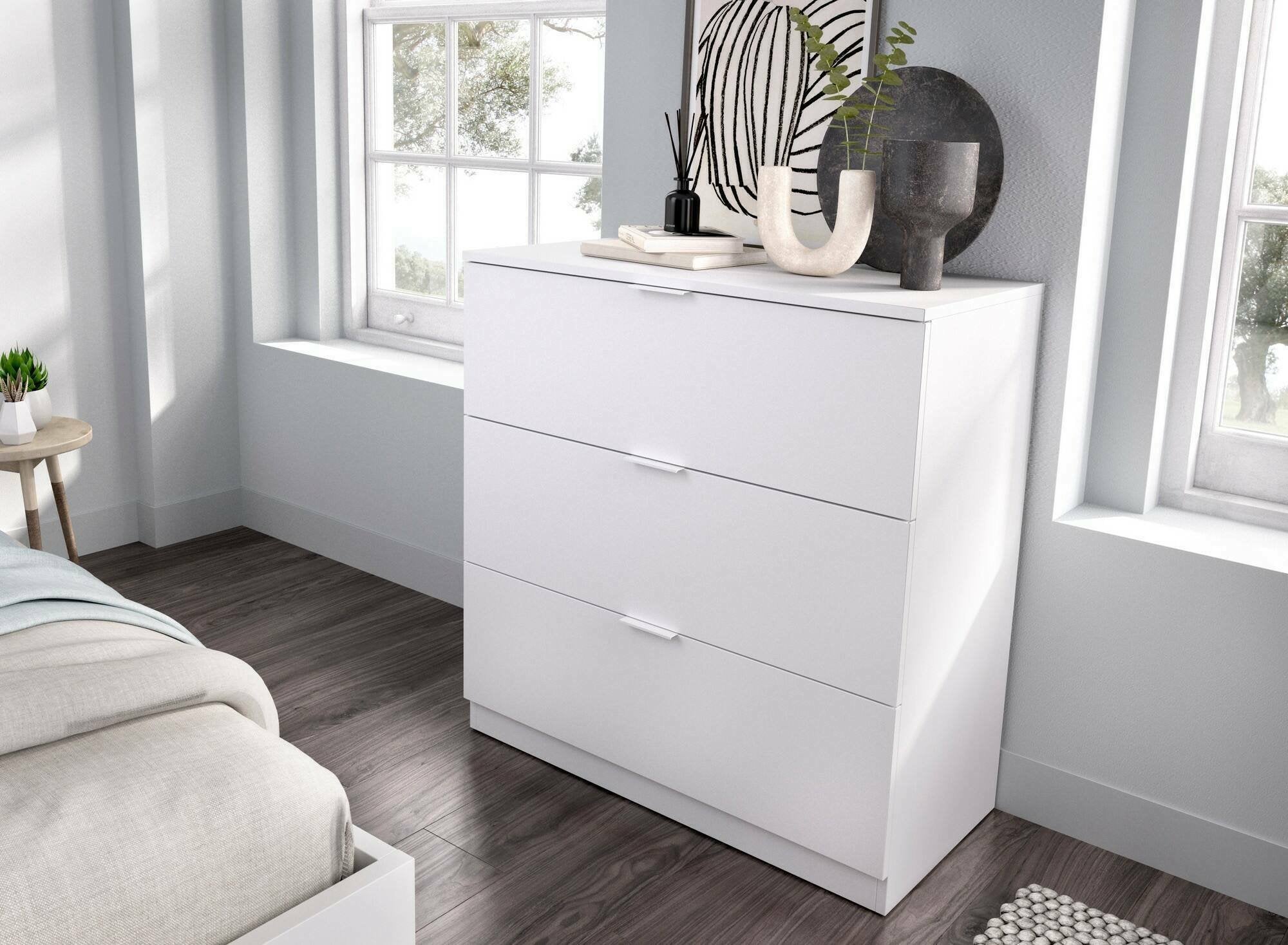 Cassettiera Loke, Settimino multiuso, Comò camera da letto, Mobile con cassetti, 82x39 h82 cm, Bianco