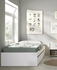 Letto per bambini Aka, Lettino per cameretta, Set camera da letto, Struttura porta materasso, 96x195 h40 cm, Bianco