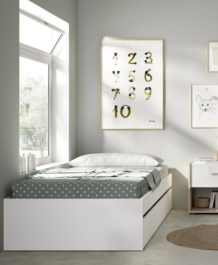 Letto per bambini Aka, Lettino per cameretta, Set camera da letto, Struttura porta materasso, 96x195 h40 cm, Bianco