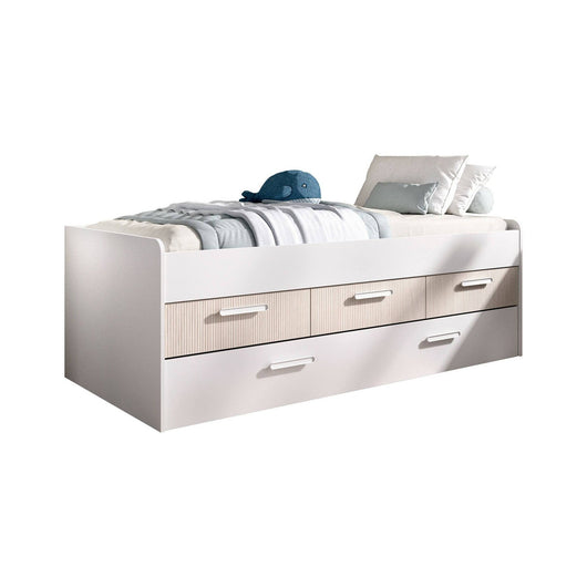 Letto per bambini Aftro, Lettino per cameretta, Set camera da letto, Struttura porta materasso, 194x95 h68 cm, Bianco e Rovere