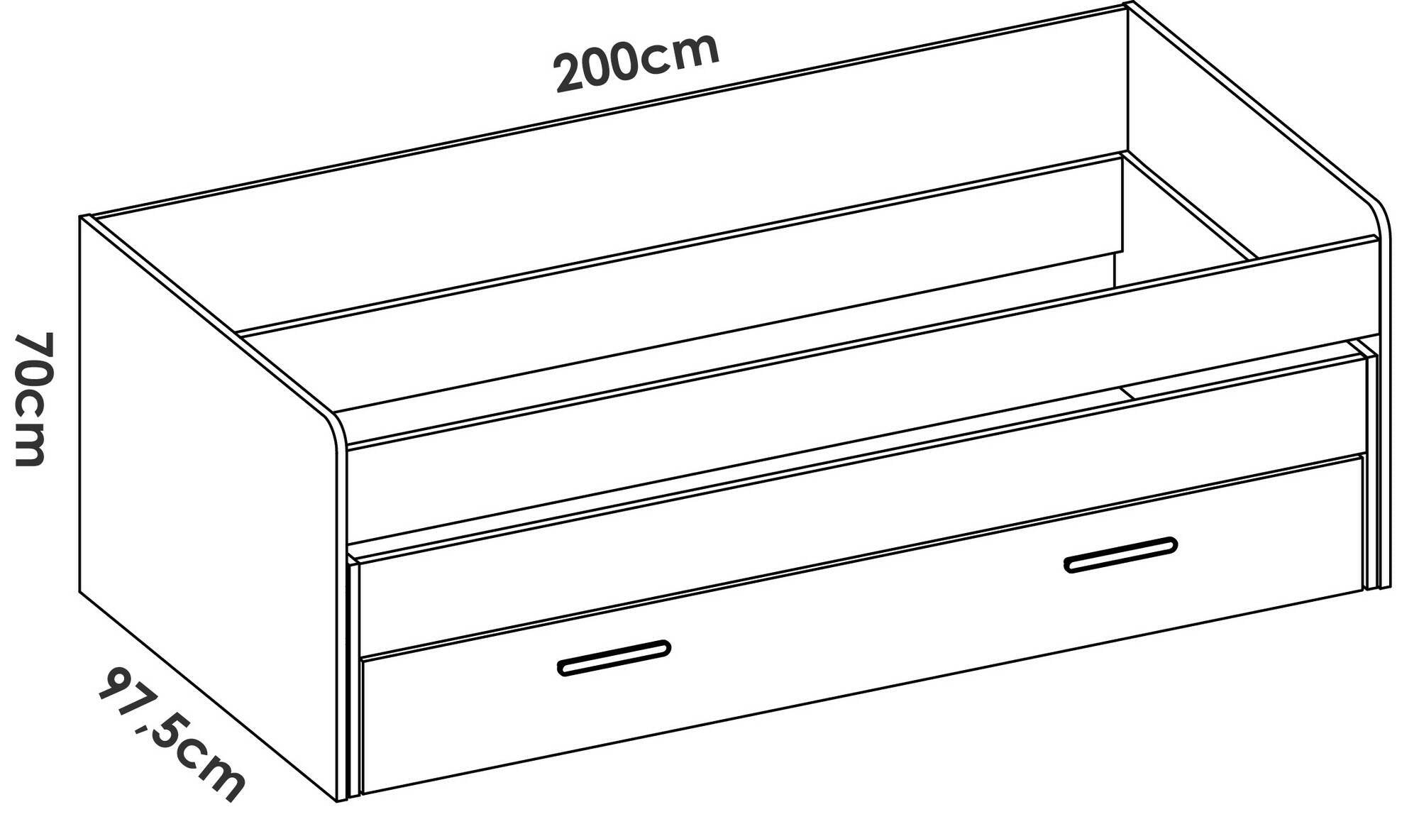 Letto per bambini Auguste, Lettino per cameretta, Set camera da letto, Struttura porta materasso, 200x98 h70 cm, Bianco e Rovere