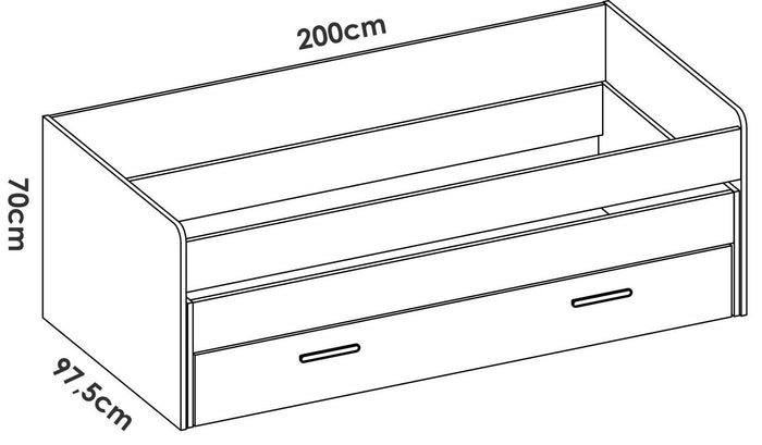 Letto per bambini Auguste, Lettino per cameretta, Set camera da letto, Struttura porta materasso, 200x98 h70 cm, Bianco e Rovere
