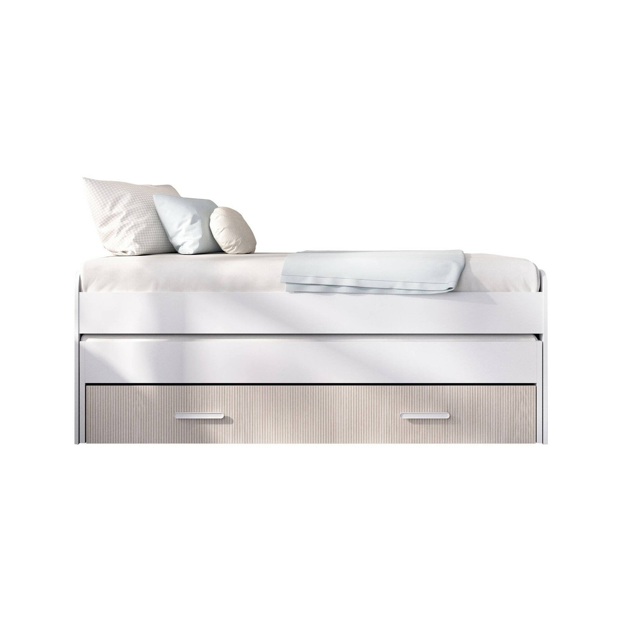 Letto per bambini Auguste, Lettino per cameretta, Set camera da letto, Struttura porta materasso, 200x98 h70 cm, Bianco e Rovere