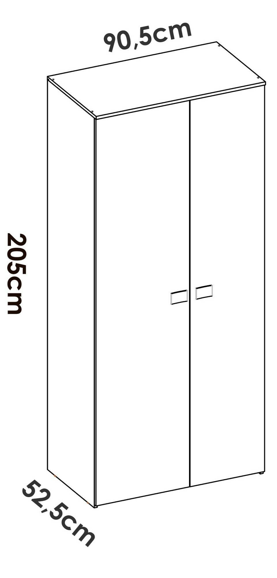 Guardaroba 2 ante Firmin, Mobile camera da letto, Cabina armadio portabiti, Armadio appendiabiti, 90x53 h202 cm, Bianco e Rovere