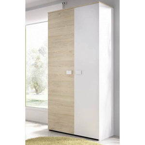 Guardaroba 2 ante Firmin, Mobile camera da letto, Cabina armadio portabiti, Armadio appendiabiti, 90x53 h202 cm, Bianco e Rovere