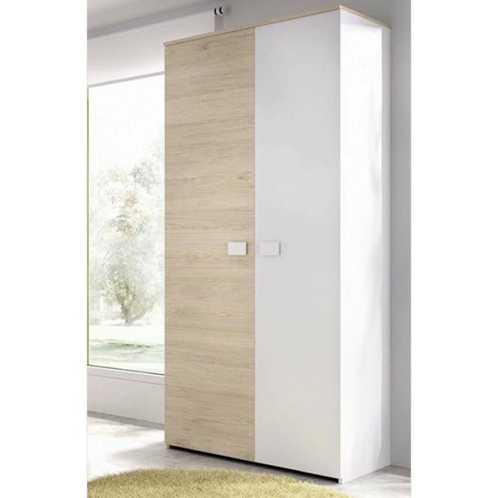 Guardaroba 2 ante Firmin, Mobile camera da letto, Cabina armadio portabiti, Armadio appendiabiti, 90x53 h202 cm, Bianco e Rovere