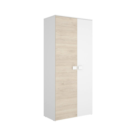 Guardaroba 2 ante Firmin, Mobile camera da letto, Cabina armadio portabiti, Armadio appendiabiti, 90x53 h202 cm, Bianco e Rovere
