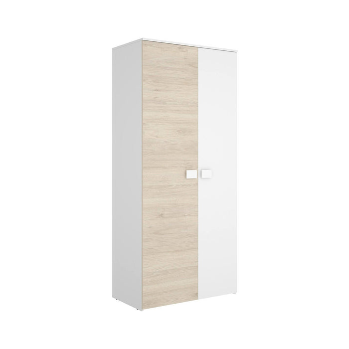 Guardaroba 2 ante Firmin, Mobile camera da letto, Cabina armadio portabiti, Armadio appendiabiti, 90x53 h202 cm, Bianco e Rovere