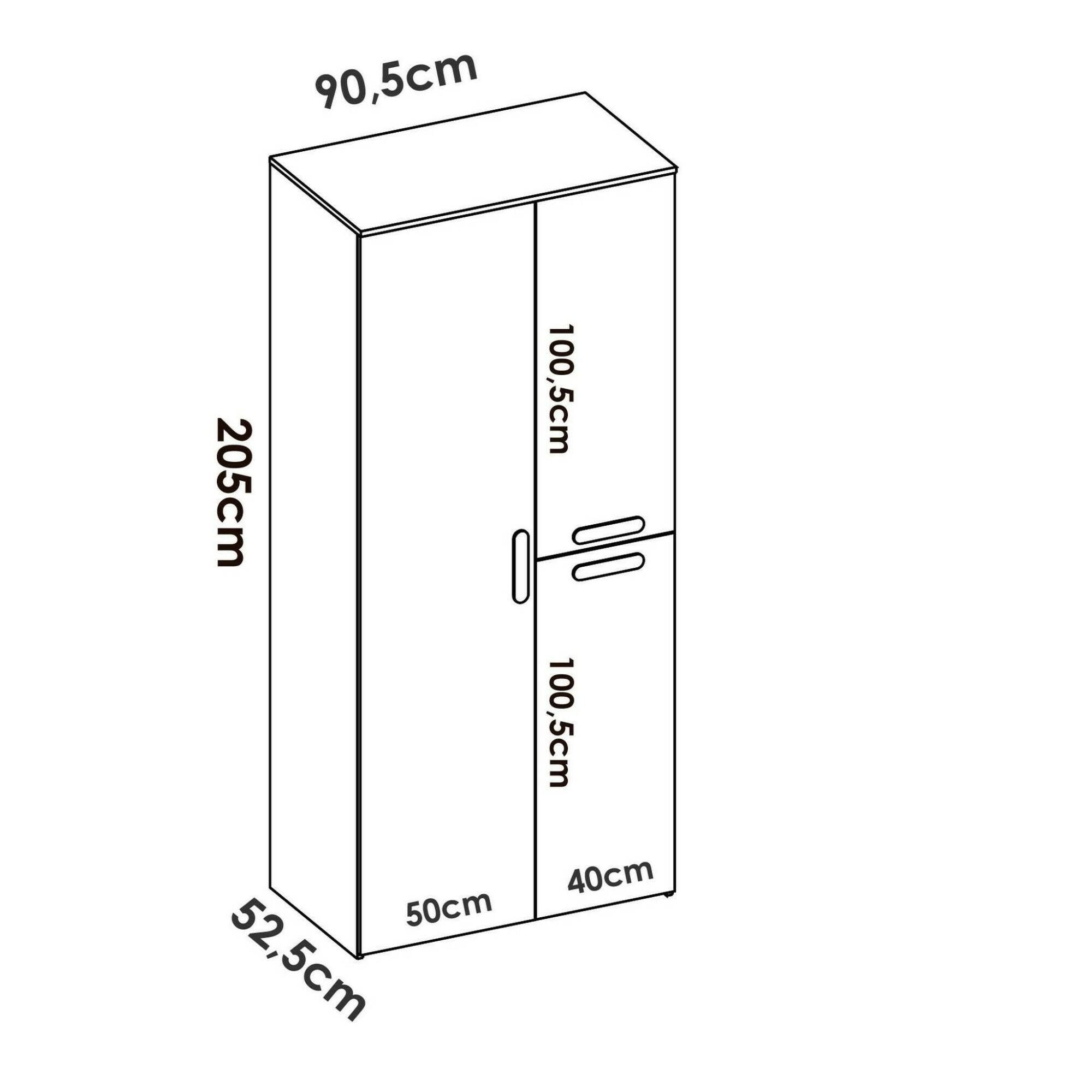 Guardaroba 3 ante Kompasu, Mobile camera da letto, Cabina armadio portabiti, Armadio appendiabiti, 90x53 h202 cm, Bianco