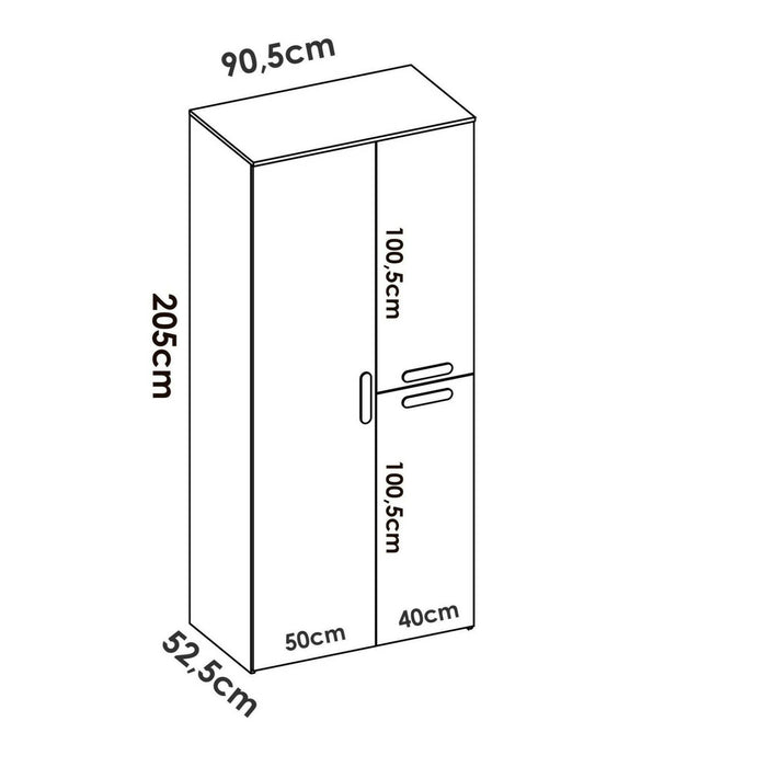 Guardaroba 3 ante Kompasu, Mobile camera da letto, Cabina armadio portabiti, Armadio appendiabiti, 90x53 h202 cm, Bianco