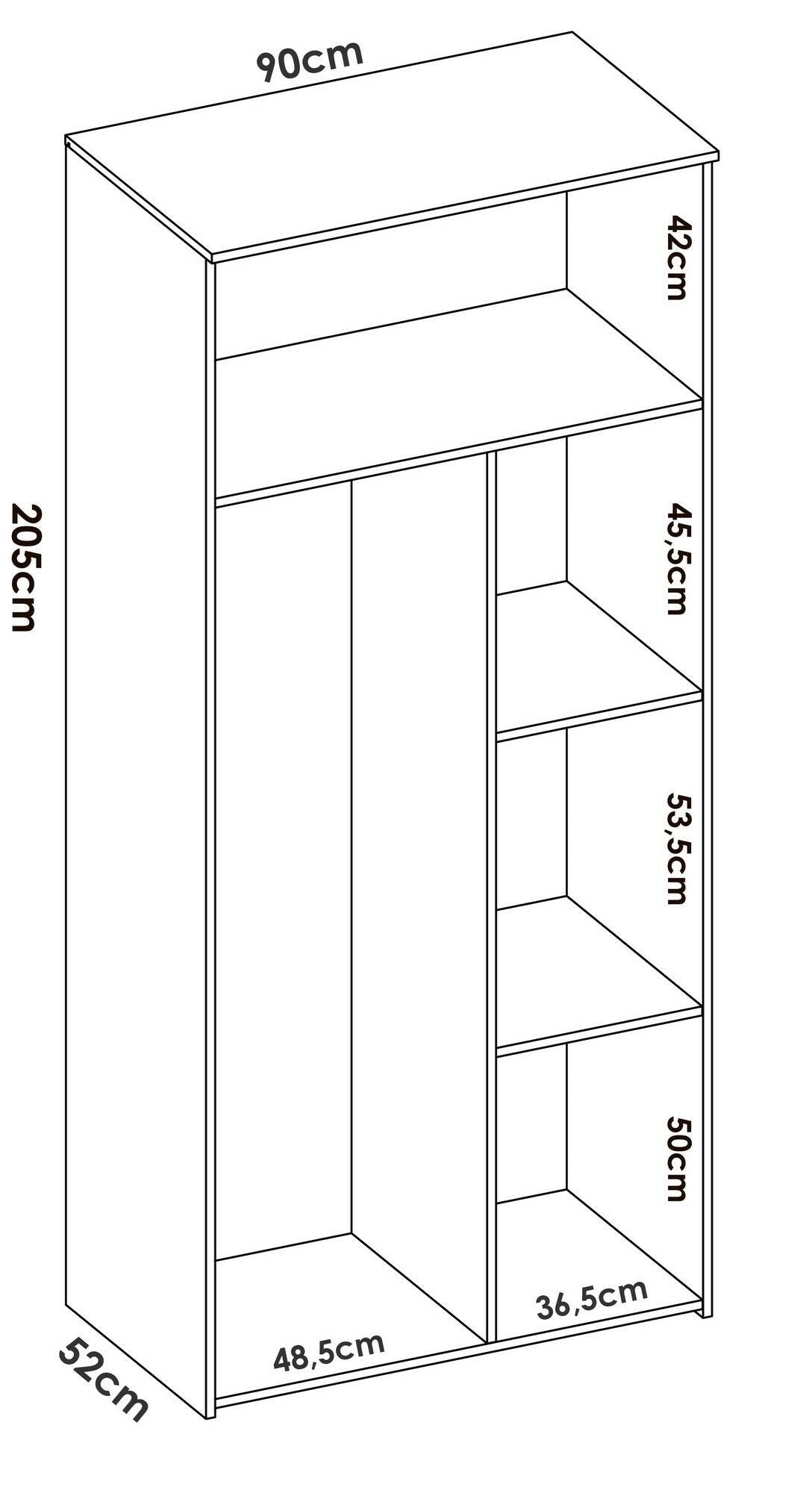 Guardaroba 3 ante Kompasu, Mobile camera da letto, Cabina armadio portabiti, Armadio appendiabiti, 90x53 h202 cm, Bianco